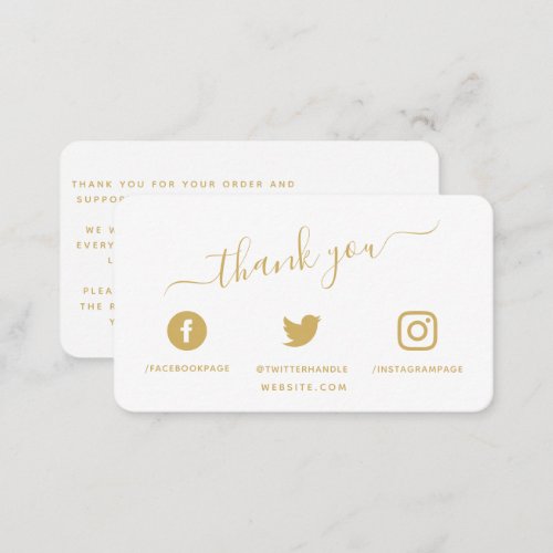 Gold Social media icons QR code thank you discount Enclosure Card