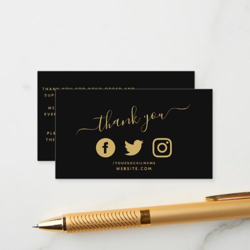 Gold Social media icons QR code thank you discount Enclosure Card