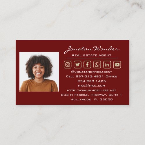 Gold Social Media Logo Real Estate Agent Photo  Business Card