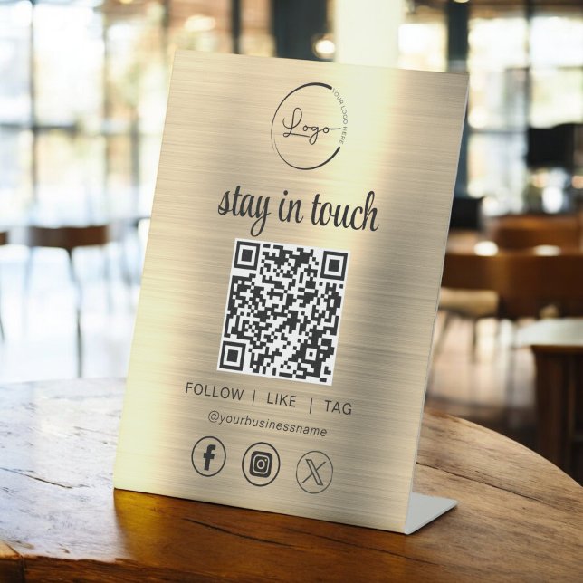 Gold Social Media QR Code Business Logo Pedestal Sign (Creator Uploaded)