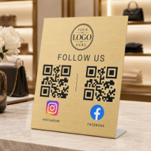 Gold Social Media QR Code Tabletop Display