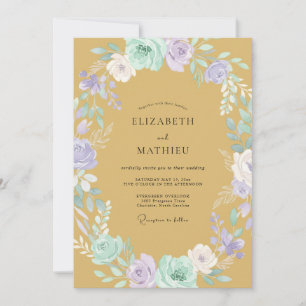 Gold Soft Floral Spring Wedding Invitation