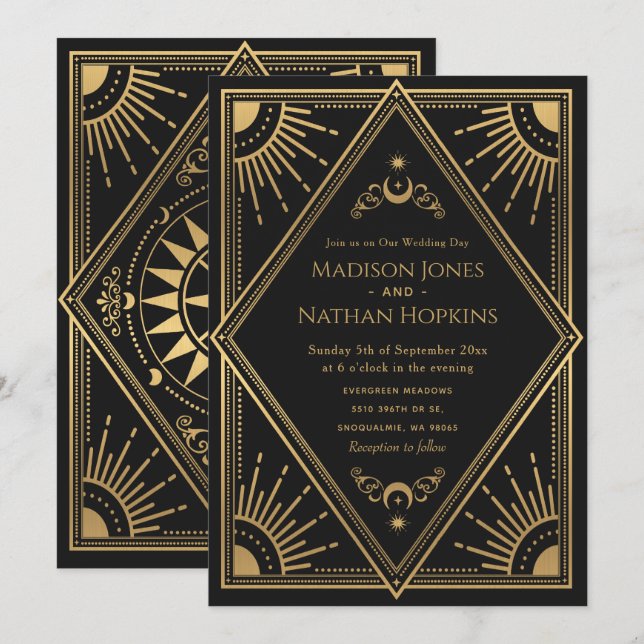 Gold Solar Gothic Elegant Tarot Card Wedding (Front/Back)