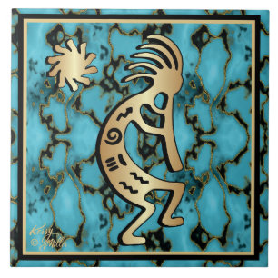 Gold Southwest Kokopelli And Sun Ceramic Tile
