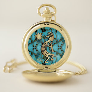Gold Southwest Kokopelli And Sun Pocket Watch