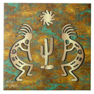 Gold Southwest Kokopelli Ceramic Tile