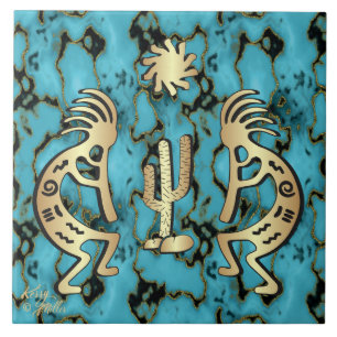Gold Southwest Kokopelli Ceramic Tile