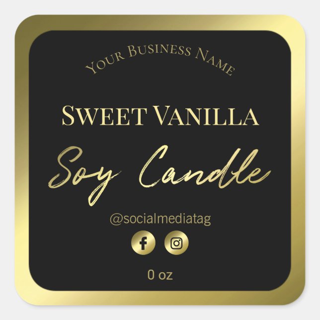 Gold Soy Candle Text Black Label (Front)