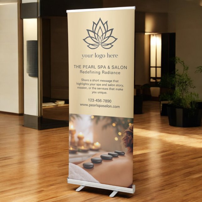 Gold Spa Massage Salon Business Logo Photo Retractable Banner (Creator Uploaded)