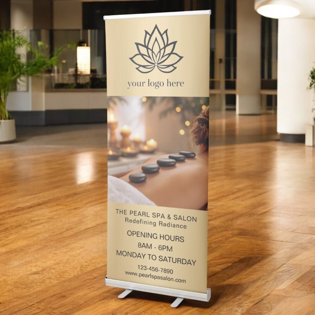 Gold Spa Massage Salon Business Logo Photo Retractable Banner (Creator Uploaded)