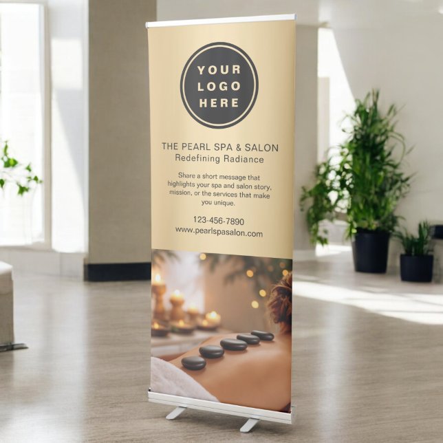 Gold Spa Massage Salon Business Logo Photo Retractable Banner (Creator Uploaded)