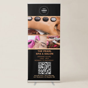 Gold Spa Salon QR Code Business Logo Photo Collage Retractable Banner