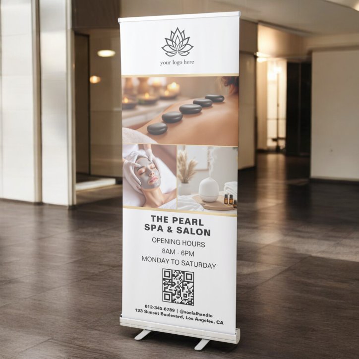 Gold Spa Salon QR Code Business Logo Photo Collage Retractable Banner
