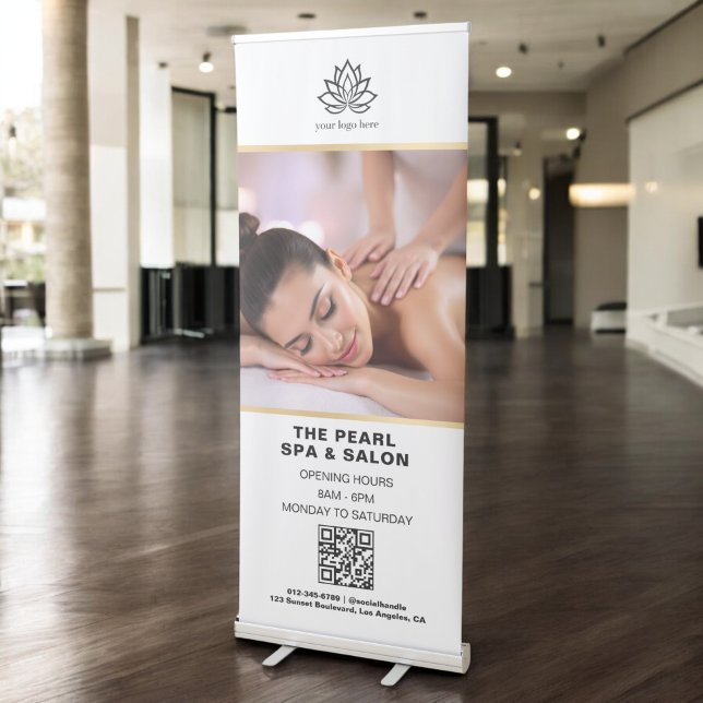 Gold Spa Salon QR Code Business Logo Photo Retractable Banner (Creator Uploaded)