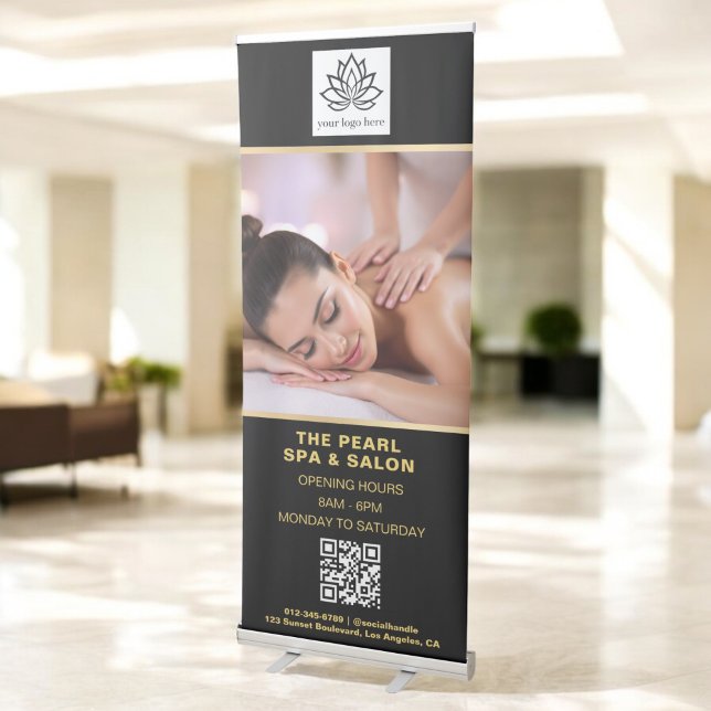 Gold Spa Salon QR Code Business Logo Photo Retractable Banner (Creator Uploaded)