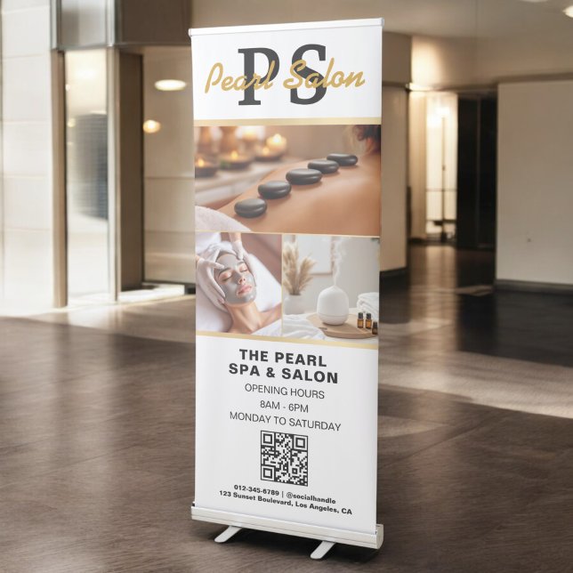 Gold Spa Salon QR Code Monogram Logo Photo Retractable Banner (Creator Uploaded)