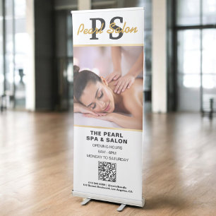 Gold Spa Salon QR Code Monogram Logo Photo Retractable Banner