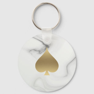 Gold Spade Symbol Marble Pattern Keychain