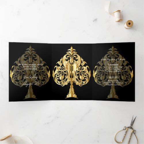 Gold Spades Photo Quinceanera Party Invitation
