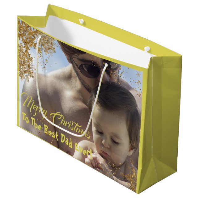 Gold Spark Elegant Best Dad Ever Merry Christmas Large Gift Bag (Front Angled)