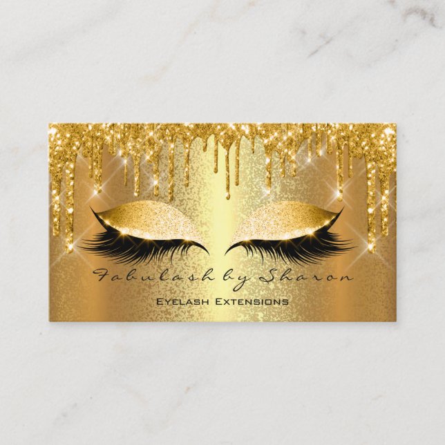 Gold Spark Makeup Artist Lashes Extension Business Card (Front)