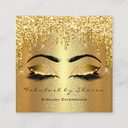 Gold Spark Makeup Artist Lashes Logo Lux Square Business Card