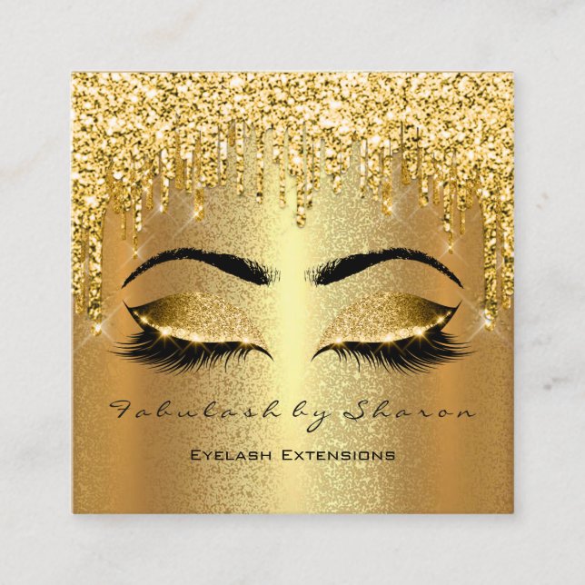 Gold Spark Makeup Artist Lashes Logo Lux Square Business Card (Front)