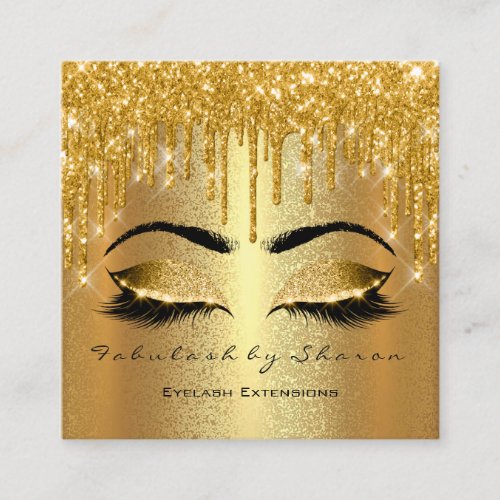 Gold Spark Makeup Artist Lashes Logo Luxury Square Business Card