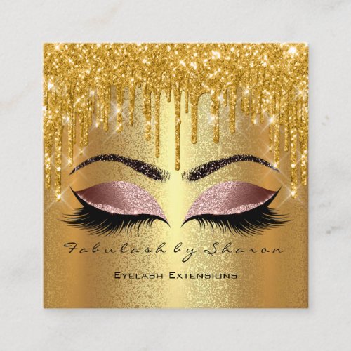Gold Spark Makeup Artist Lashes Logo Rose Square Business Card