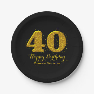 Gold Sparkle 40th Celebration Paper Plates
