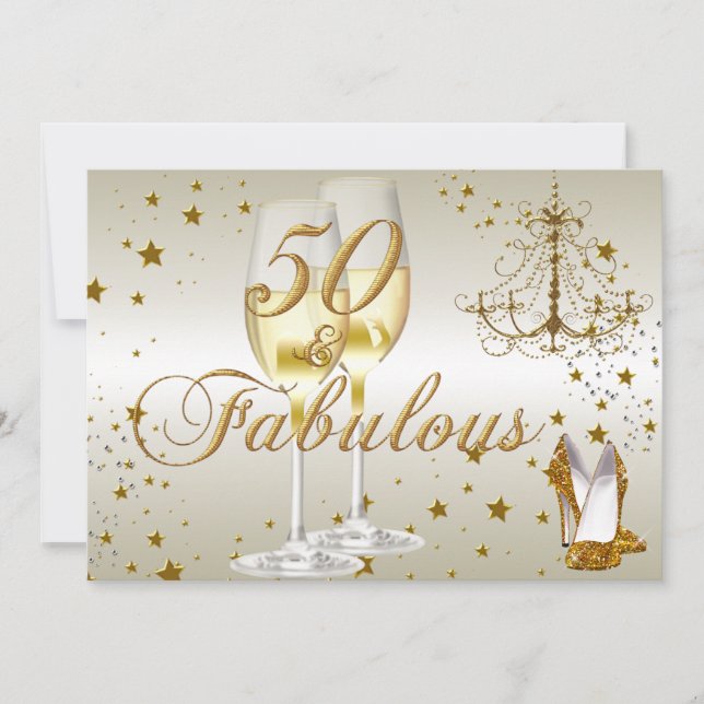 Gold Sparkle 50 & Fabulous Birthday Invitation (Front)