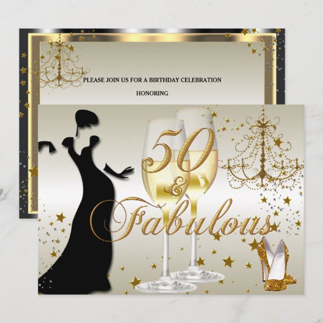 Gold Sparkle 50 & Fabulous Birthday Invitation (Front/Back)