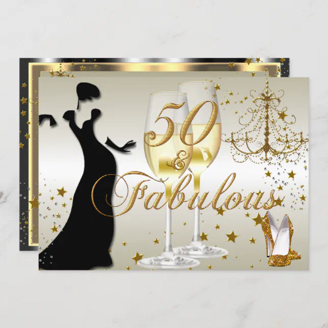 Gold Sparkle 50 And Fabulous Birthday Invitation Zazzle