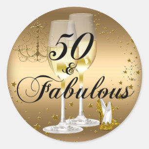 Gold Sparkle 50 & Fabulous Birthday Sticker