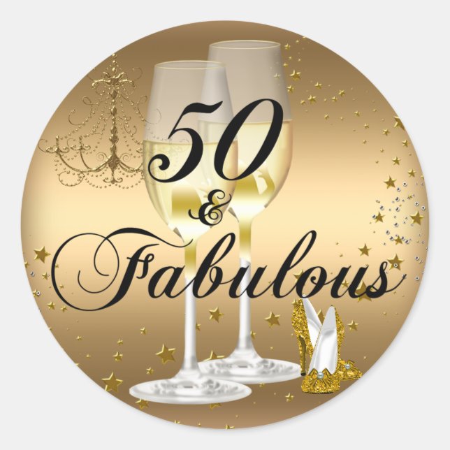 Gold Sparkle 50 & Fabulous Birthday Sticker (Front)