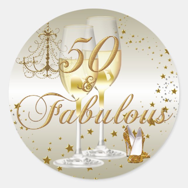Gold Sparkle 50 & Fabulous Birthday Sticker (Front)