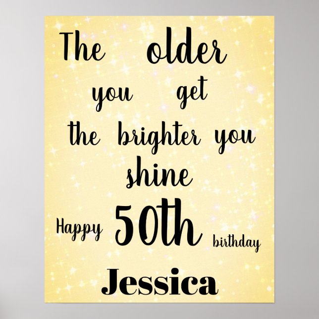 Gold sparkle 50th Birthday Name Poster (Front)