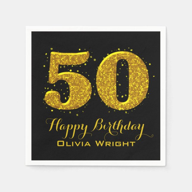 Gold Sparkle 50th Celebration Paper Napkins (Front)