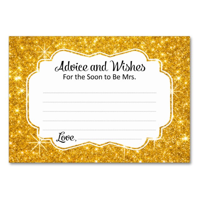 Gold Sparkle Advice and Wishes Bridal Shower Cards (Front)
