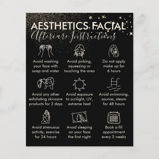 Gold Sparkle Aesthetics Facial Aftercare Budget Flyer