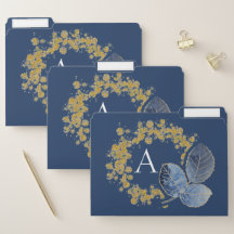 Gold Sparkle and Blue Leaf Monogram Add Your Name