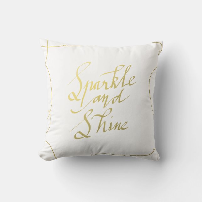 Gold Sparkle And Shine Handwritten Script Holiday Throw Pillow (Front)