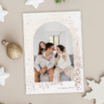Gold Sparkle Arch Photo Foil Holiday Card<br><div class="desc">A modern and trend forward arch shaped family photo shines beneath a real foil cascade of glittery dots and star shapes on this simple holiday photo card.</div>