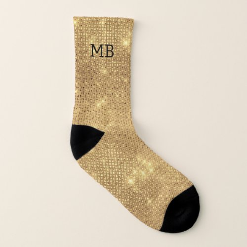 Gold Sparkle Black Monogram Socks