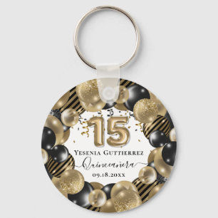 Gold Sparkle Black Quinceanera Balloon Keychain