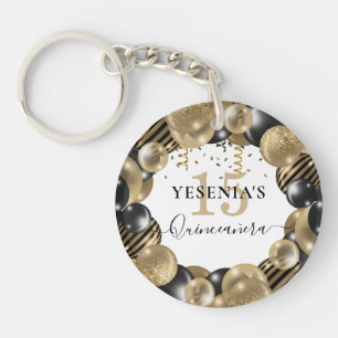 Gold Sparkle Black Quinceanera Balloon Keychain