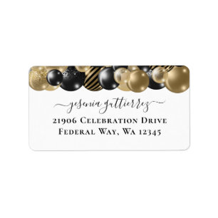 Gold Sparkle Black Quinceanera Balloon Return Labe Label