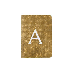 Gold Sparkle Bling Girly Monogram Name Passport Holder