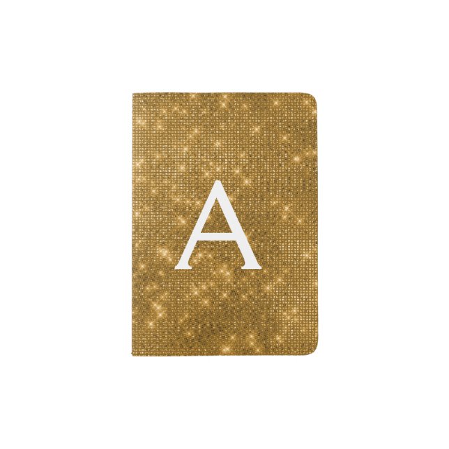 Gold Sparkle Bling Girly Monogram Name Passport Holder (Front)
