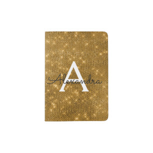 Gold Sparkle Bling Girly Monogram Name Passport Holder
